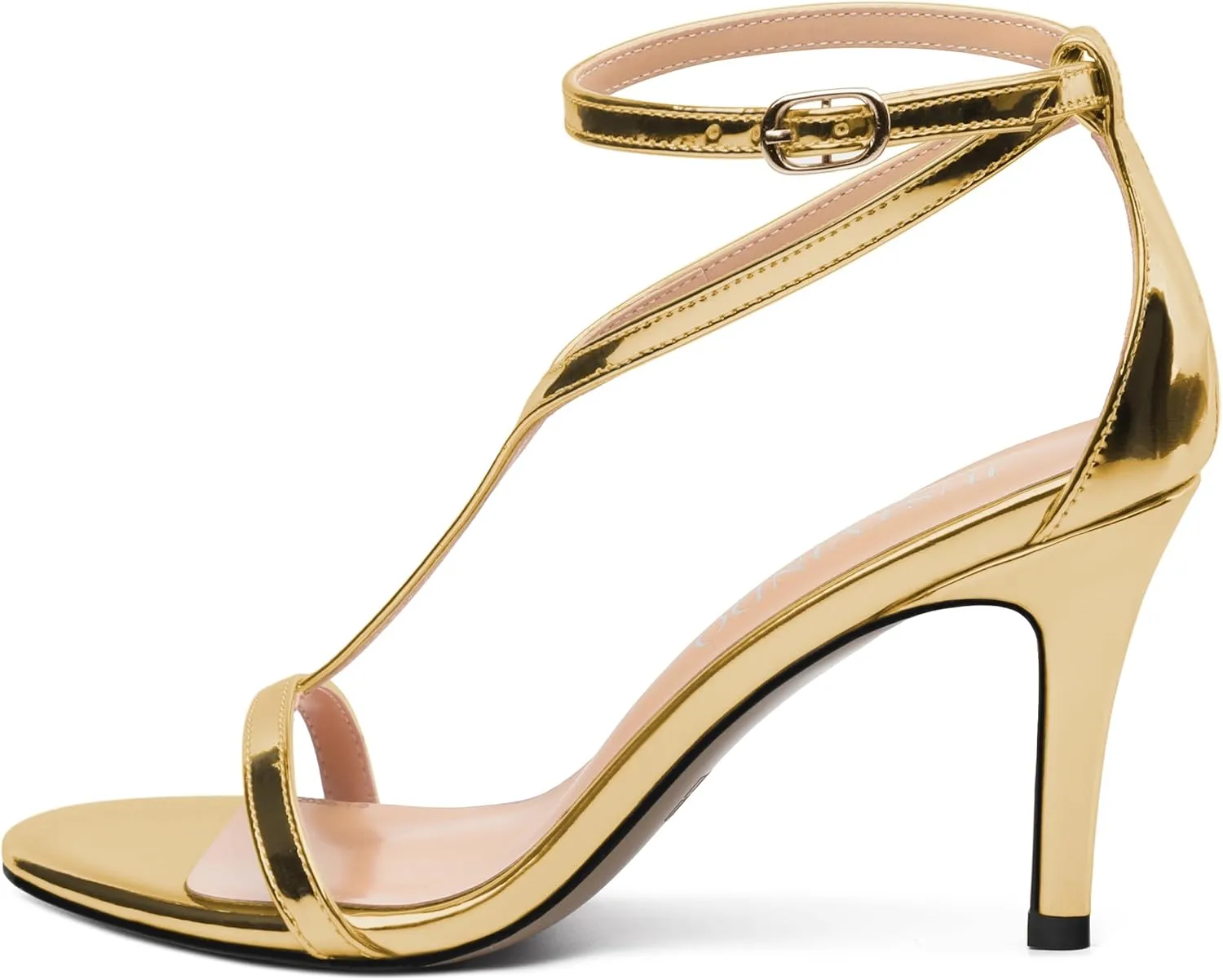 Gold Stiletto Slim High Heels For Women Slingback Strappy Buckle Patent Open Peep Toe Heeled Sandals for Women Sexy Evening Fashion Dress Shoes
