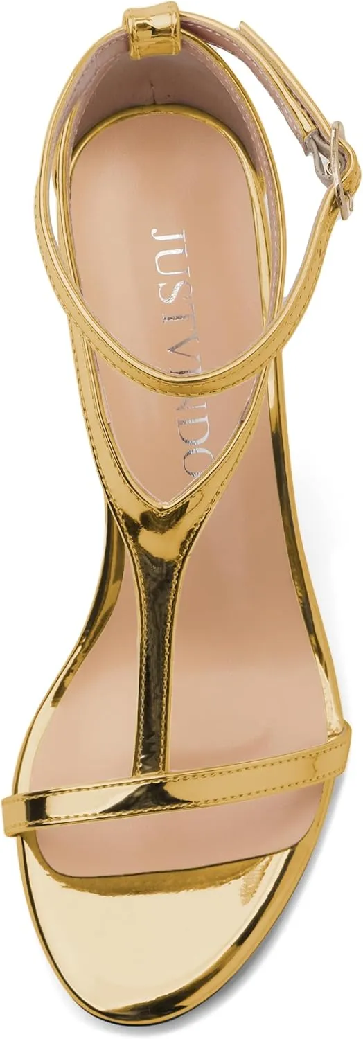 Gold Stiletto Slim High Heels For Women Slingback Strappy Buckle Patent Open Peep Toe Heeled Sandals for Women Sexy Evening Fashion Dress Shoes