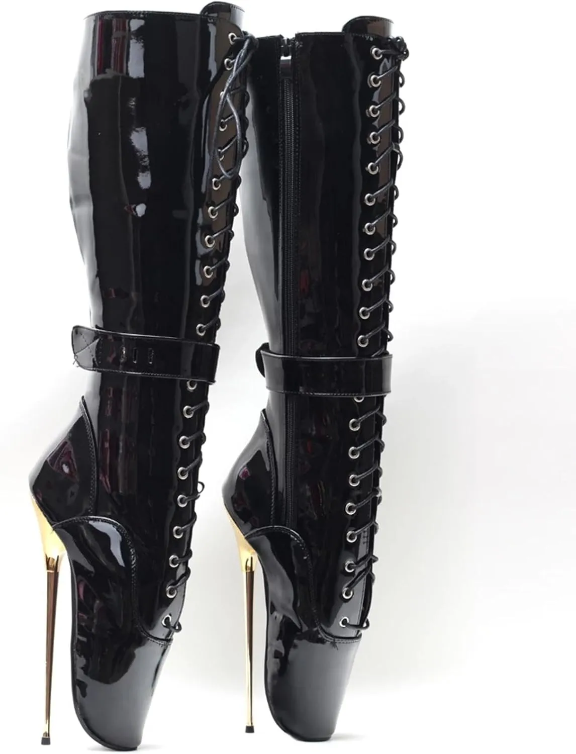High Heels 20cm Mid Calf Ballet Boots Side Zip Up Locking,Black-13
