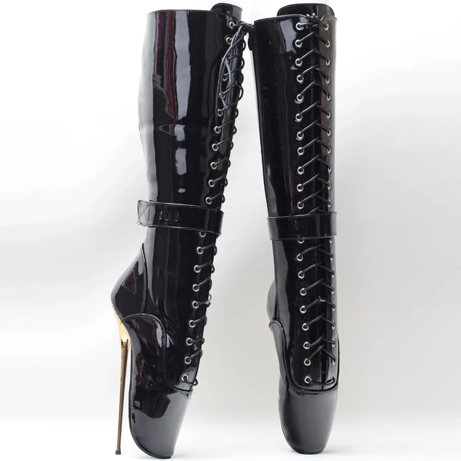 High Heels 20cm Mid Calf Ballet Boots Side Zip Up Locking,Black-13