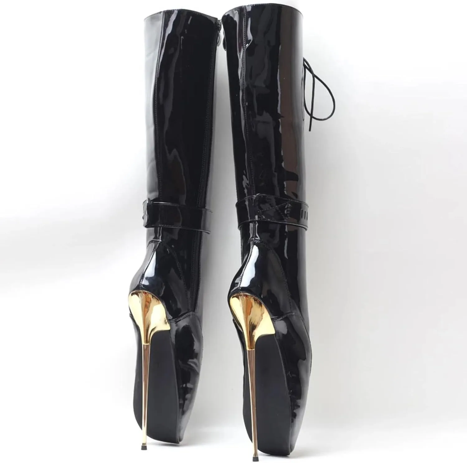 High Heels 20cm Mid Calf Ballet Boots Side Zip Up Locking,Black-13