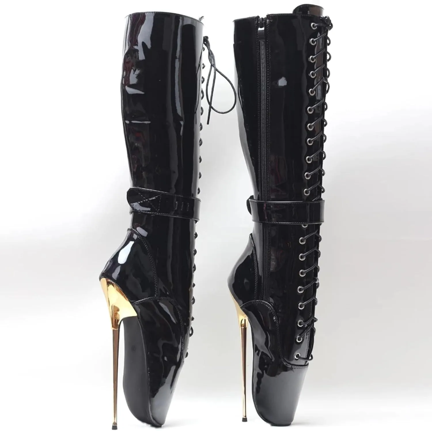 High Heels 20cm Mid Calf Ballet Boots Side Zip Up Locking,Black-13