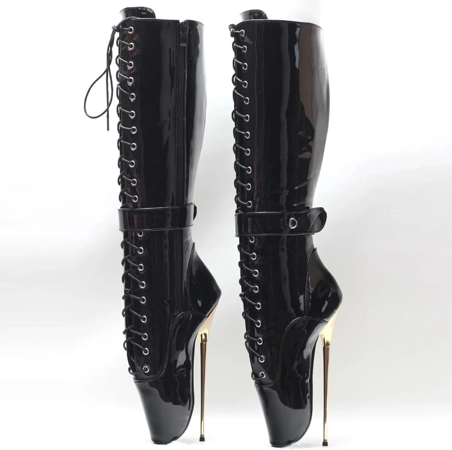 High Heels 20cm Mid Calf Ballet Boots Side Zip Up Locking,Black-13