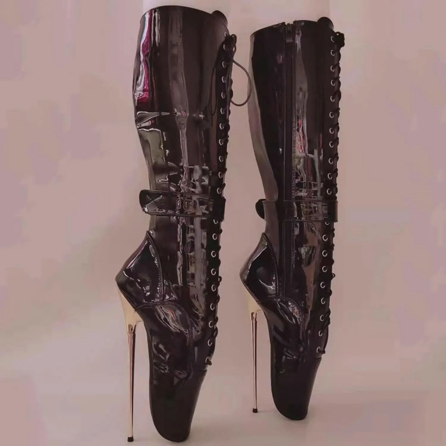 High Heels 20cm Mid Calf Ballet Boots Side Zip Up Locking,Black-13