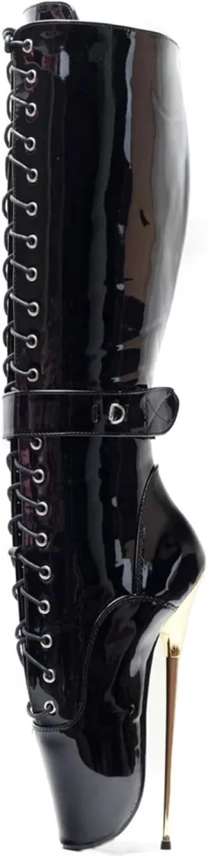 High Heels 20cm Mid Calf Ballet Boots Side Zip Up Locking,Black-13