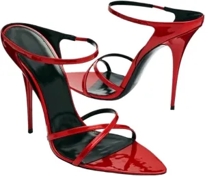 High Heels Women's Red Patent Leather Stiletto High Heel Sandals with Pointed Toe and One-Strap Half-Slip Design