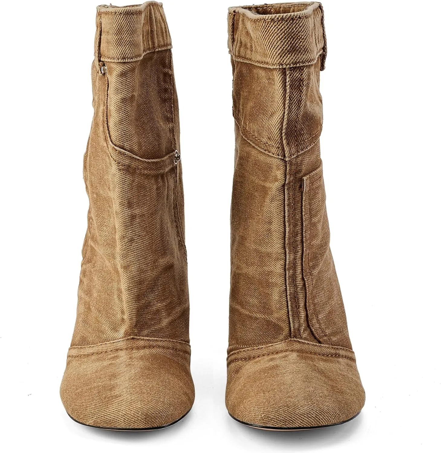 Jeans Boots for Women High Heels Square Toe Ankle Short Denim Booties Retro Cowboy Cowgirl with Zipper Fashion Casual Shoes