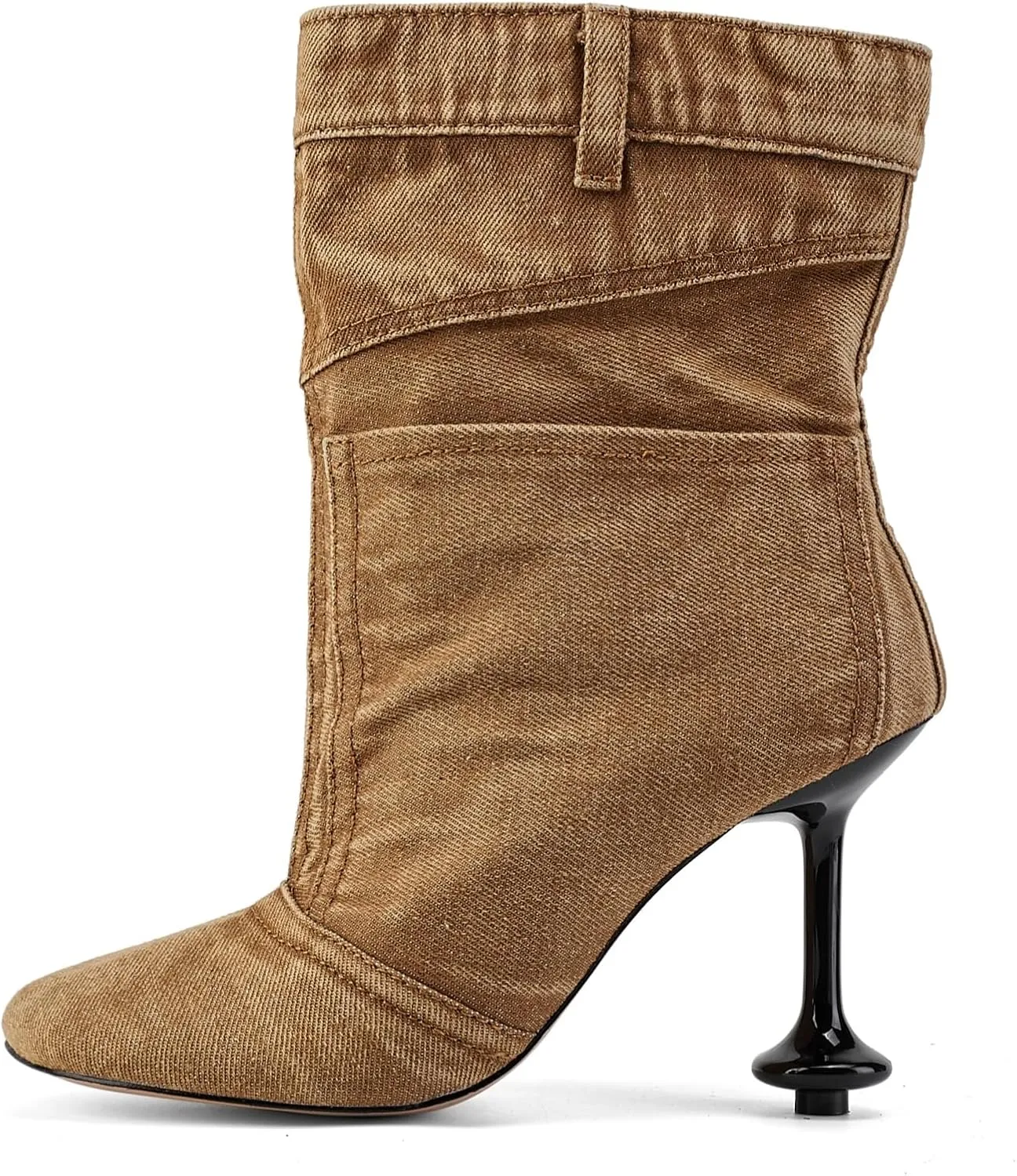 Jeans Boots for Women High Heels Square Toe Ankle Short Denim Booties Retro Cowboy Cowgirl with Zipper Fashion Casual Shoes