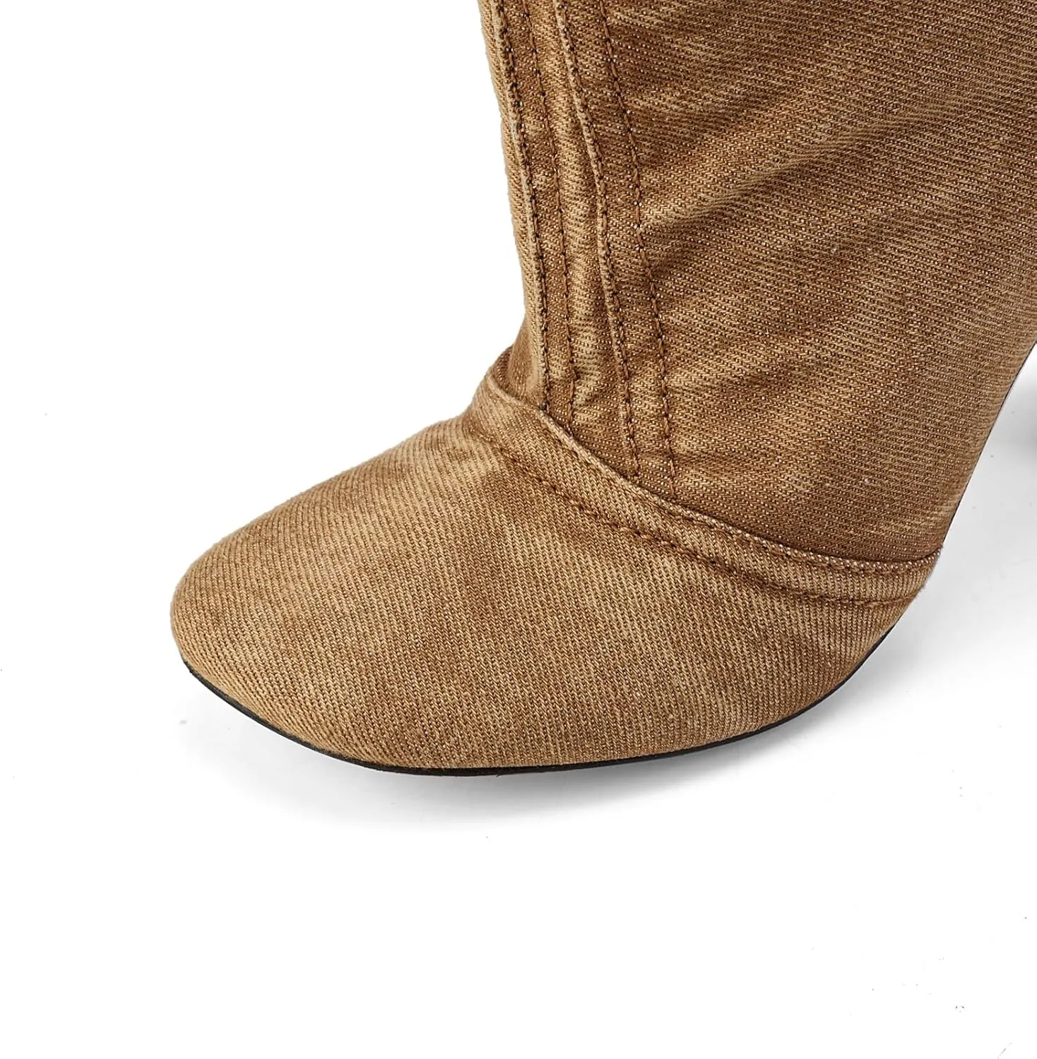 Jeans Boots for Women High Heels Square Toe Ankle Short Denim Booties Retro Cowboy Cowgirl with Zipper Fashion Casual Shoes