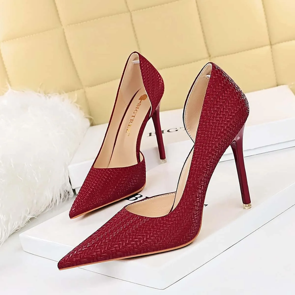JOEupin Womens Elegant Pointy Toe High Heels Pumps D'Orsay Slip On Stilettos Heeled Party Dress Shoes