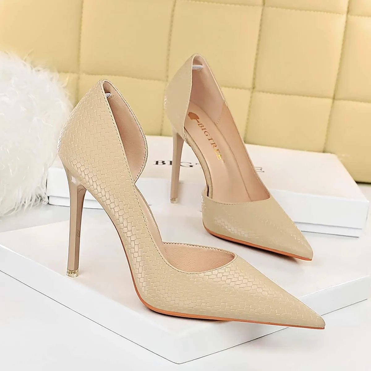 JOEupin Womens Elegant Pointy Toe High Heels Pumps D'Orsay Slip On Stilettos Heeled Party Dress Shoes