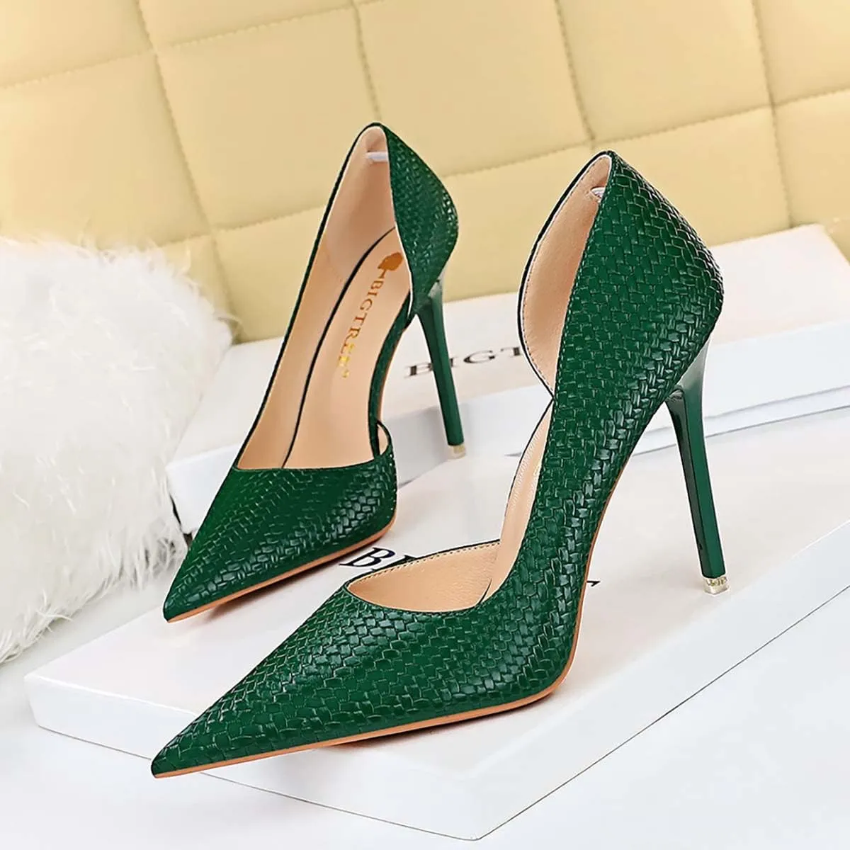 JOEupin Womens Elegant Pointy Toe High Heels Pumps D'Orsay Slip On Stilettos Heeled Party Dress Shoes