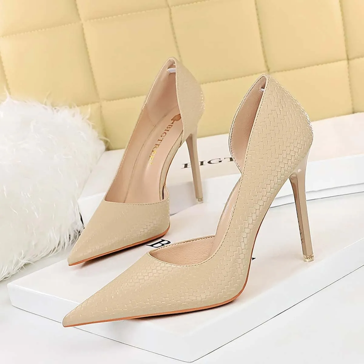 JOEupin Womens Elegant Pointy Toe High Heels Pumps D'Orsay Slip On Stilettos Heeled Party Dress Shoes