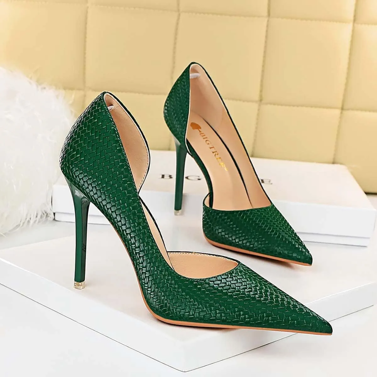 JOEupin Womens Elegant Pointy Toe High Heels Pumps D'Orsay Slip On Stilettos Heeled Party Dress Shoes