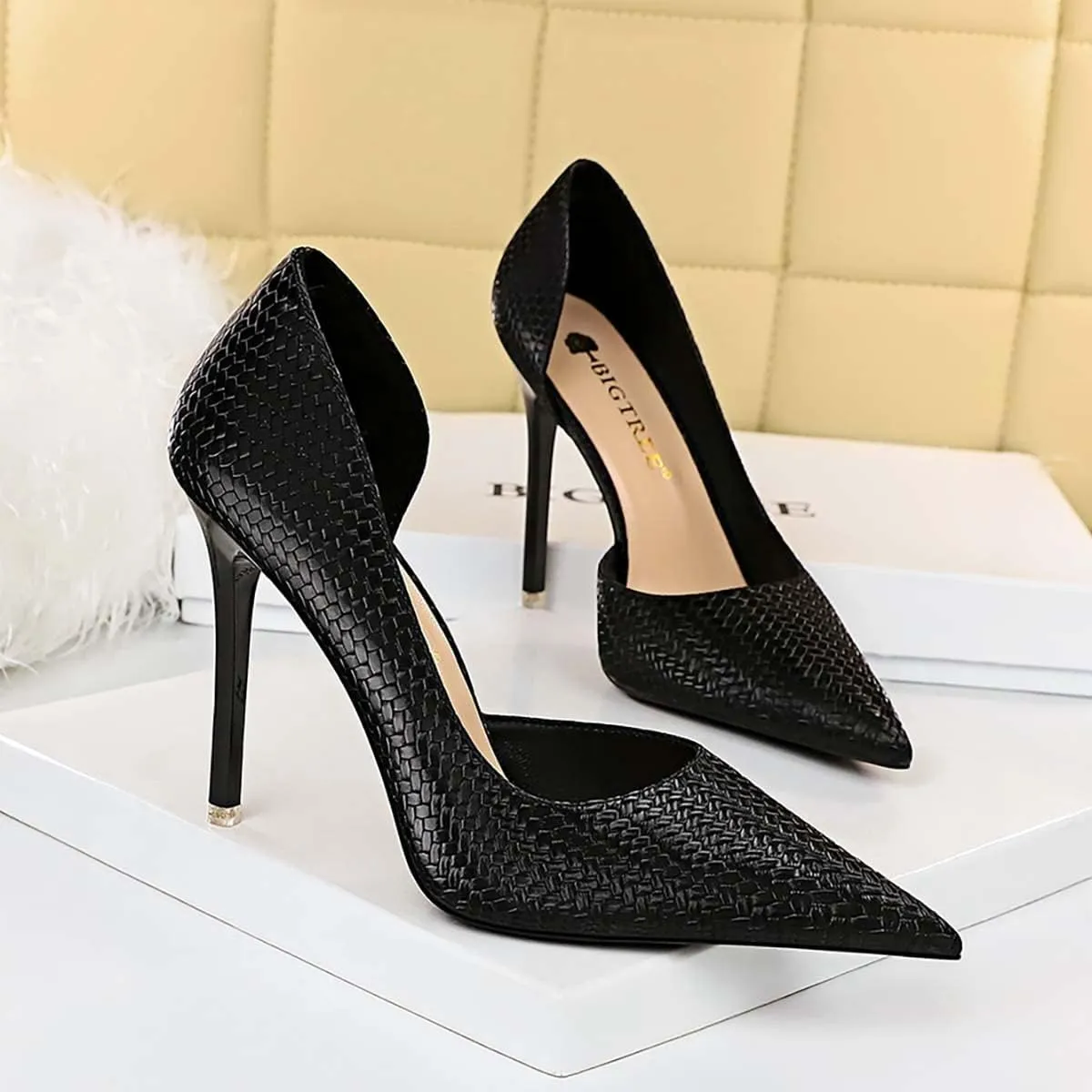 JOEupin Womens Elegant Pointy Toe High Heels Pumps D'Orsay Slip On Stilettos Heeled Party Dress Shoes
