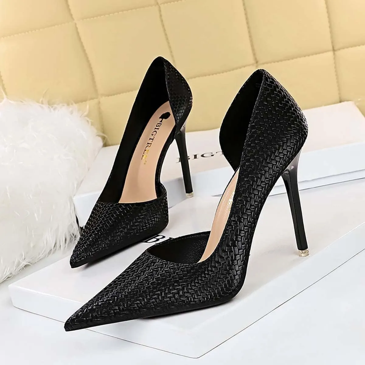 JOEupin Womens Elegant Pointy Toe High Heels Pumps D'Orsay Slip On Stilettos Heeled Party Dress Shoes