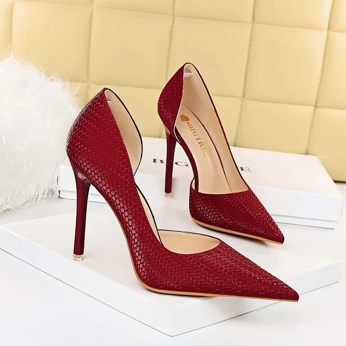 JOEupin Womens Elegant Pointy Toe High Heels Pumps D'Orsay Slip On Stilettos Heeled Party Dress Shoes