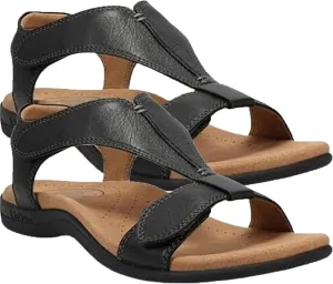 Leather Women's Sandal Platform Wedge Sandal Comfort Arch Support Cooling Gel Padding and an Adjustable Fit Walking Comfort Sandals,Black,US8/EU40