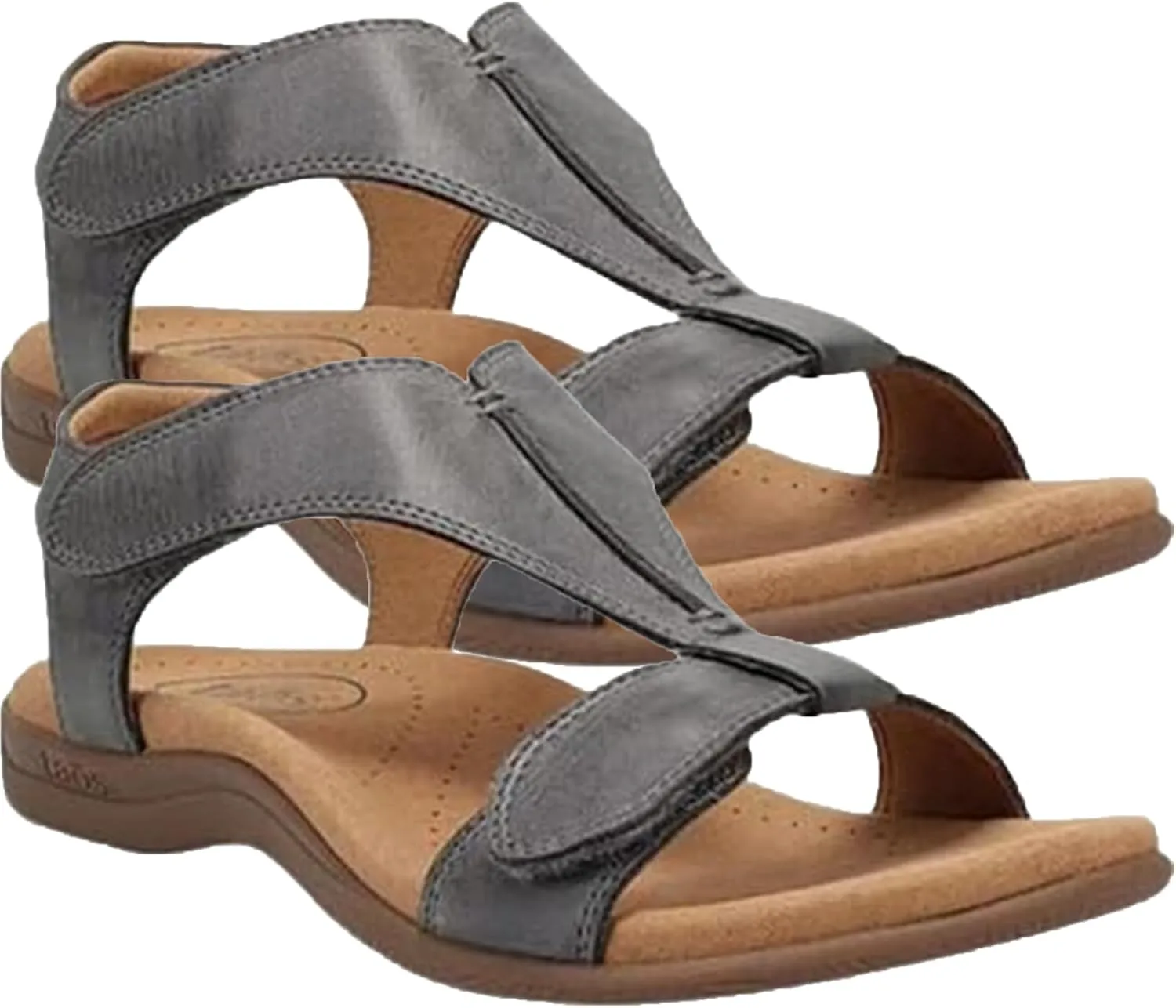 Leather Women's Sandal Platform Wedge Sandal Comfort Arch Support Cooling Gel Padding and an Adjustable Fit Walking Comfort Sandals,Gray,US7.5/EU39