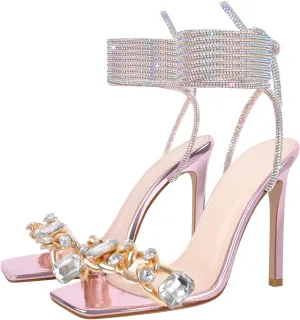 LISHAN Women's Gold Strappy High Heels Sexy Stiletto Open Toe Sandals
