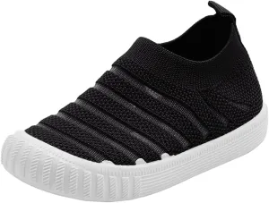 Little Girls Sneakers Autumn Flying Woven Mesh Breathable Comfortable Flat Casual Shoes Cute (Black, 13 Little Child)