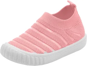 Little Girls Sneakers Autumn Flying Woven Mesh Breathable Comfortable Flat Casual Shoes Cute (Pink, 12.5 Little Child)