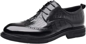 Luxury Round Toe Lace Up Brogue Dress Shoes Men's Comfort Platform Height Increase Oxford Classic Business Wedding Leather Shoes