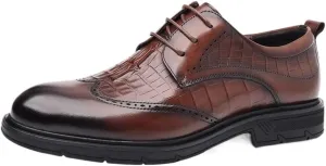Luxury Round Toe Lace Up Brogue Dress Shoes Men's Comfort Platform Height Increase Oxford Classic Business Wedding Leather Shoes