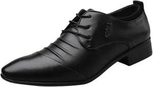 Men Dress Shoes Slip On Loafers Leather Lace Male Suit Shoe Shoes Men Comfortable Wedding Casual Business Shoes Men's leather shoes Black Work Shoes Men Business Casual (Black, 46), 10.5