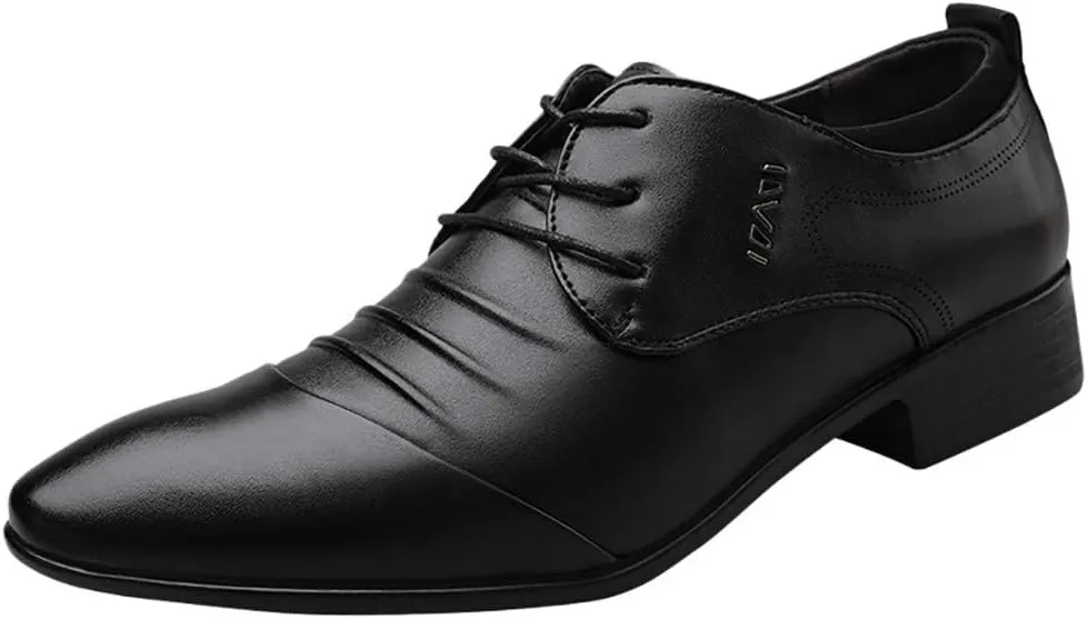Men Dress Shoes Slip On Loafers Leather Lace Male Suit Shoe Shoes Men Comfortable Wedding Casual Business Shoes Men's leather shoes Black Work Shoes Men Business Casual (Black, 46), 10.5