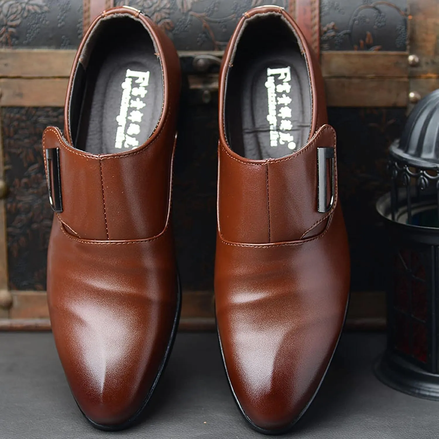 Men Dress Shoes Wide Width Black Fashion Style Men's Breathable Comfortable Business Slip On Leisure Solid Color Leather Shoes Men's Business Casual Shoes Tan