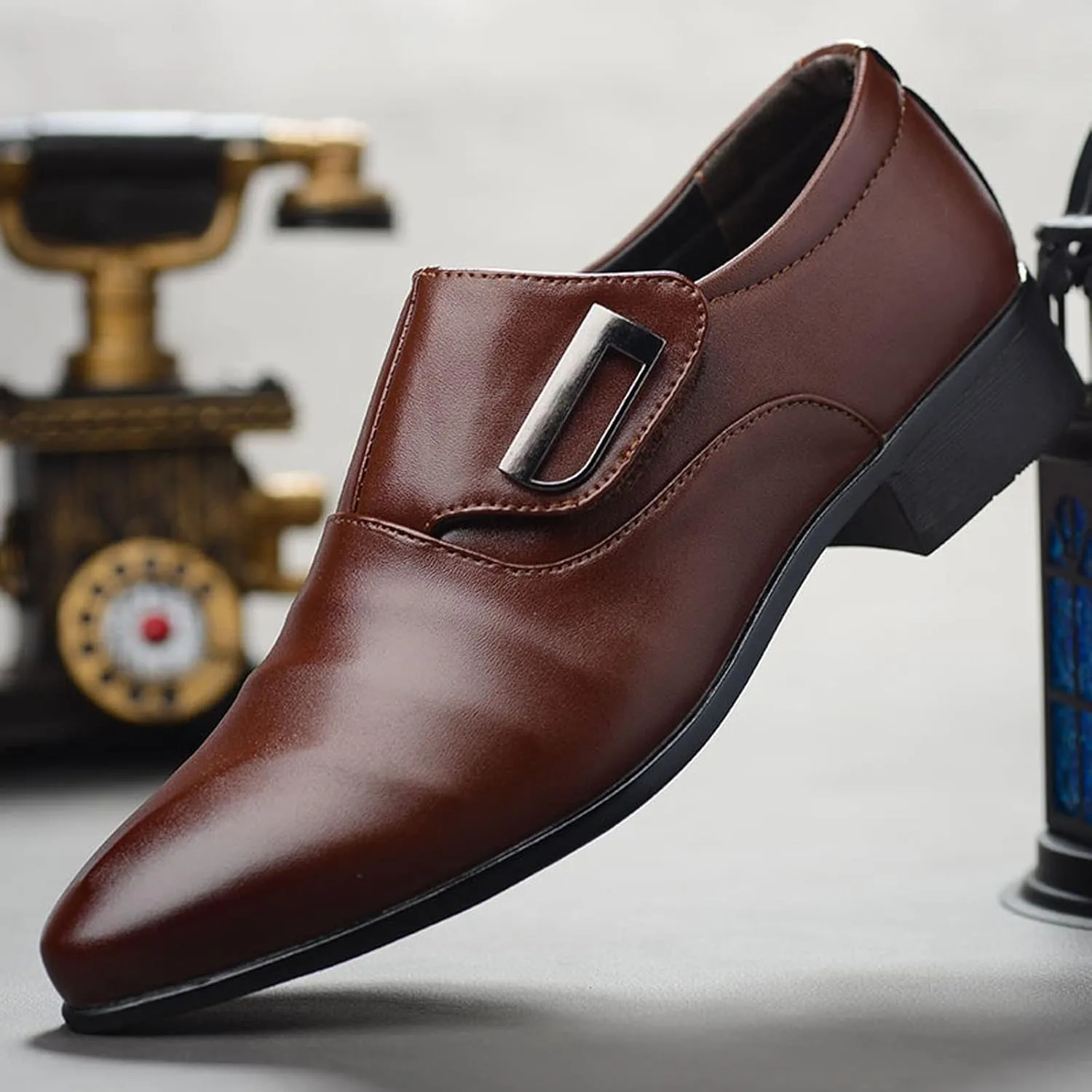 Men Dress Shoes Wide Width Black Fashion Style Men's Breathable Comfortable Business Slip On Leisure Solid Color Leather Shoes Men's Business Casual Shoes Tan