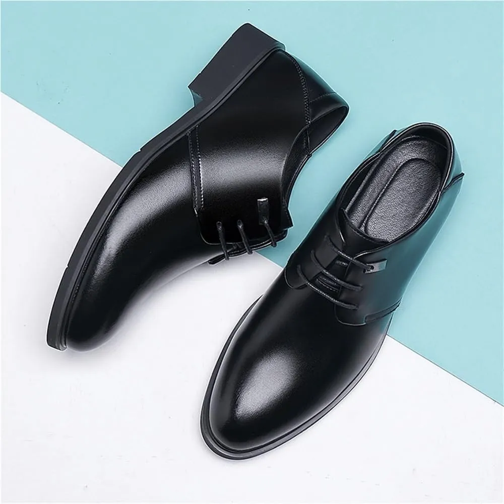 Men's All Season Large Size Dress Leather Shoes Height Increasing lace up Business Shoes