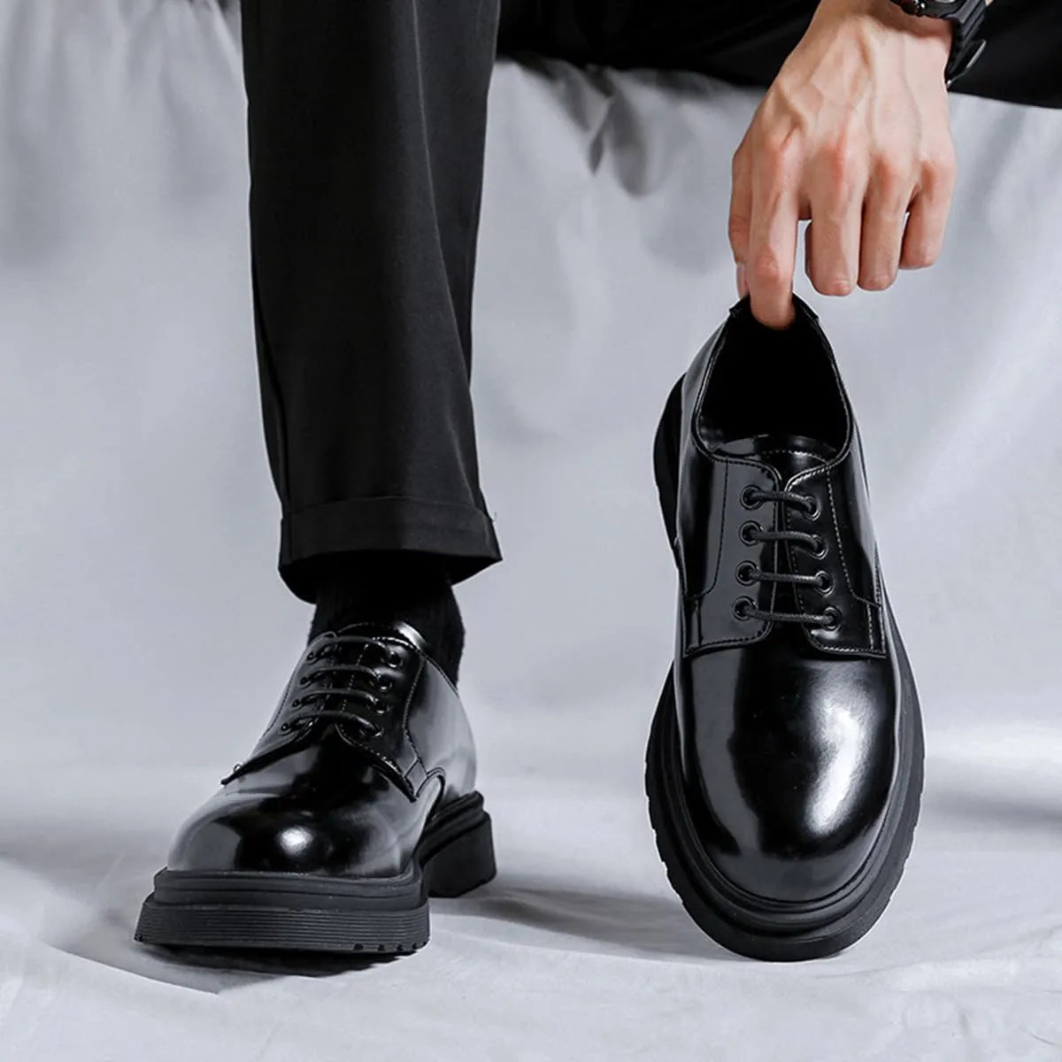 Mens Black Patent Leather Shoes Classic Lace up Dress Shoes Formal Oxford Business Shoes for Men