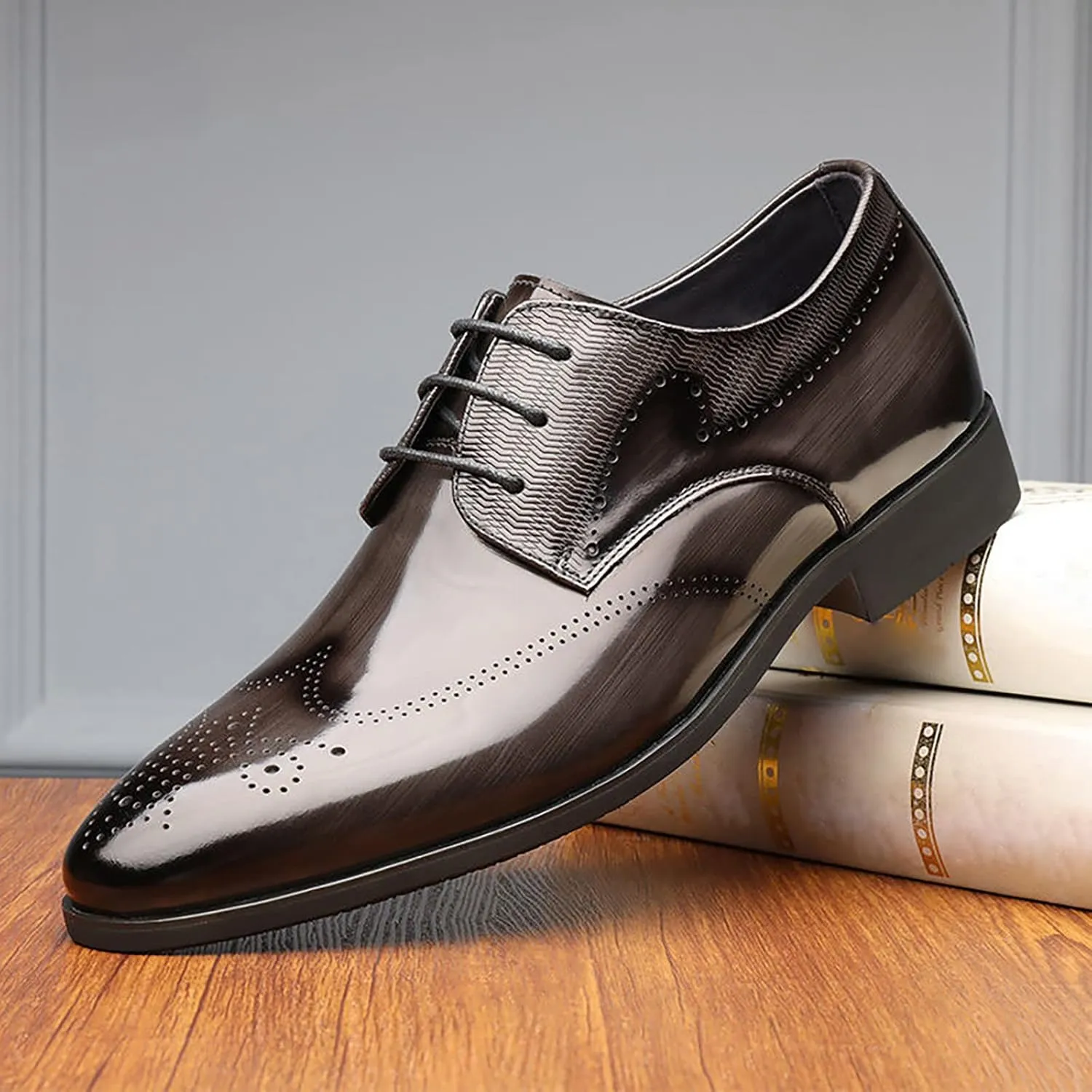 Mens Business Casual Shoes Fashion Style Men's Breathable Comfortable Business Lace Up Men's Dress Shoes Black and Blue