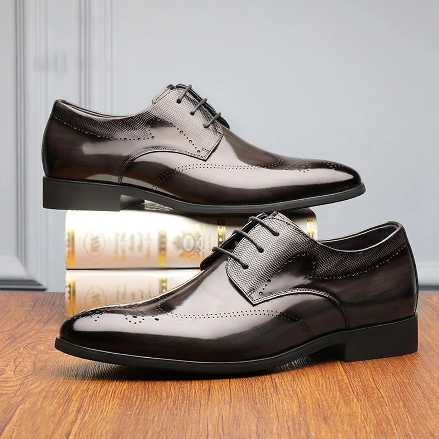 Mens Business Casual Shoes Fashion Style Men's Breathable Comfortable Business Lace Up Men's Dress Shoes Black and Blue