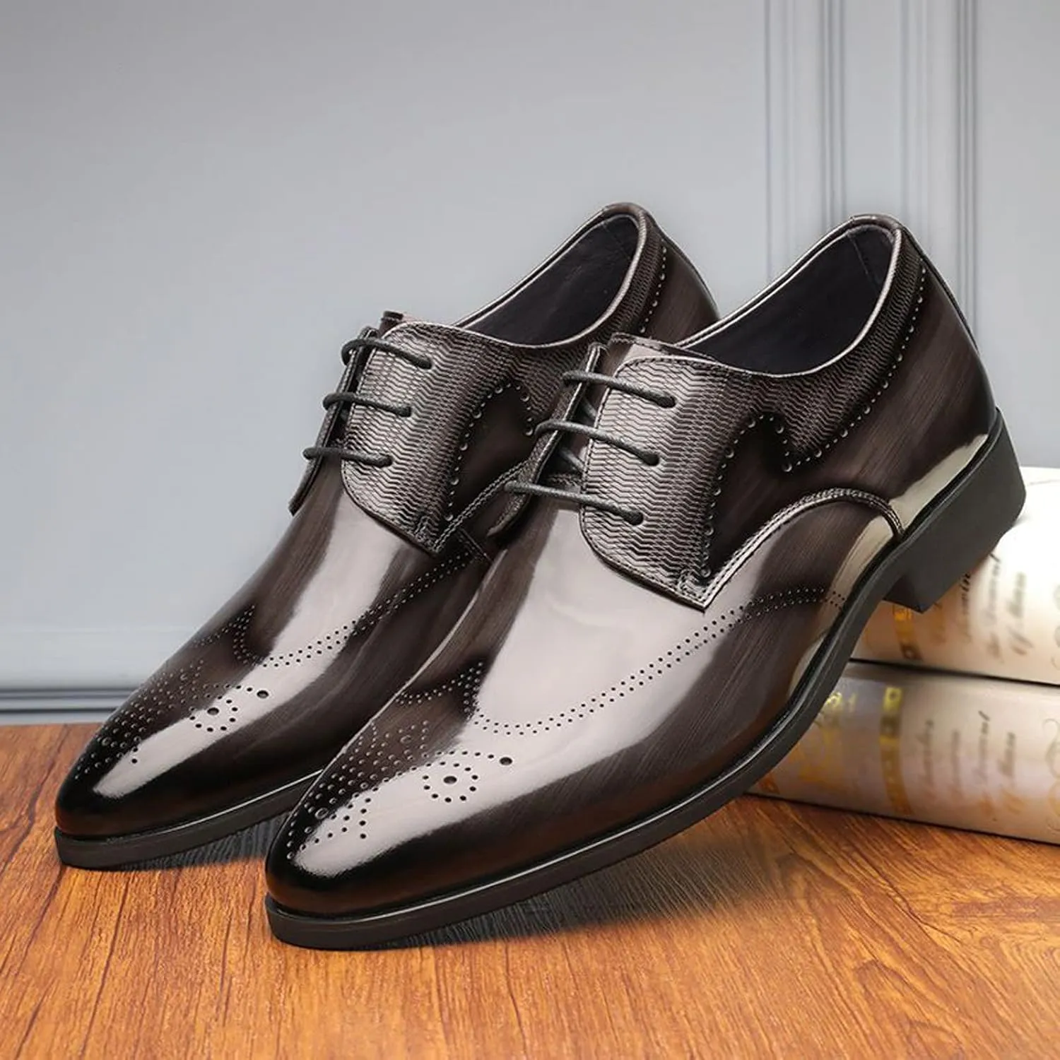 Mens Business Casual Shoes Fashion Style Men's Breathable Comfortable Business Lace Up Men's Dress Shoes Black and Blue