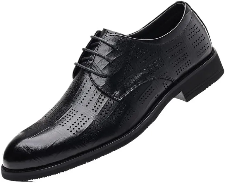 Men's Casual Retro Dress Shoes Fashionable Hollowout Breathable Leather Shoes Classic Lace-up Comfort Soft Oxford