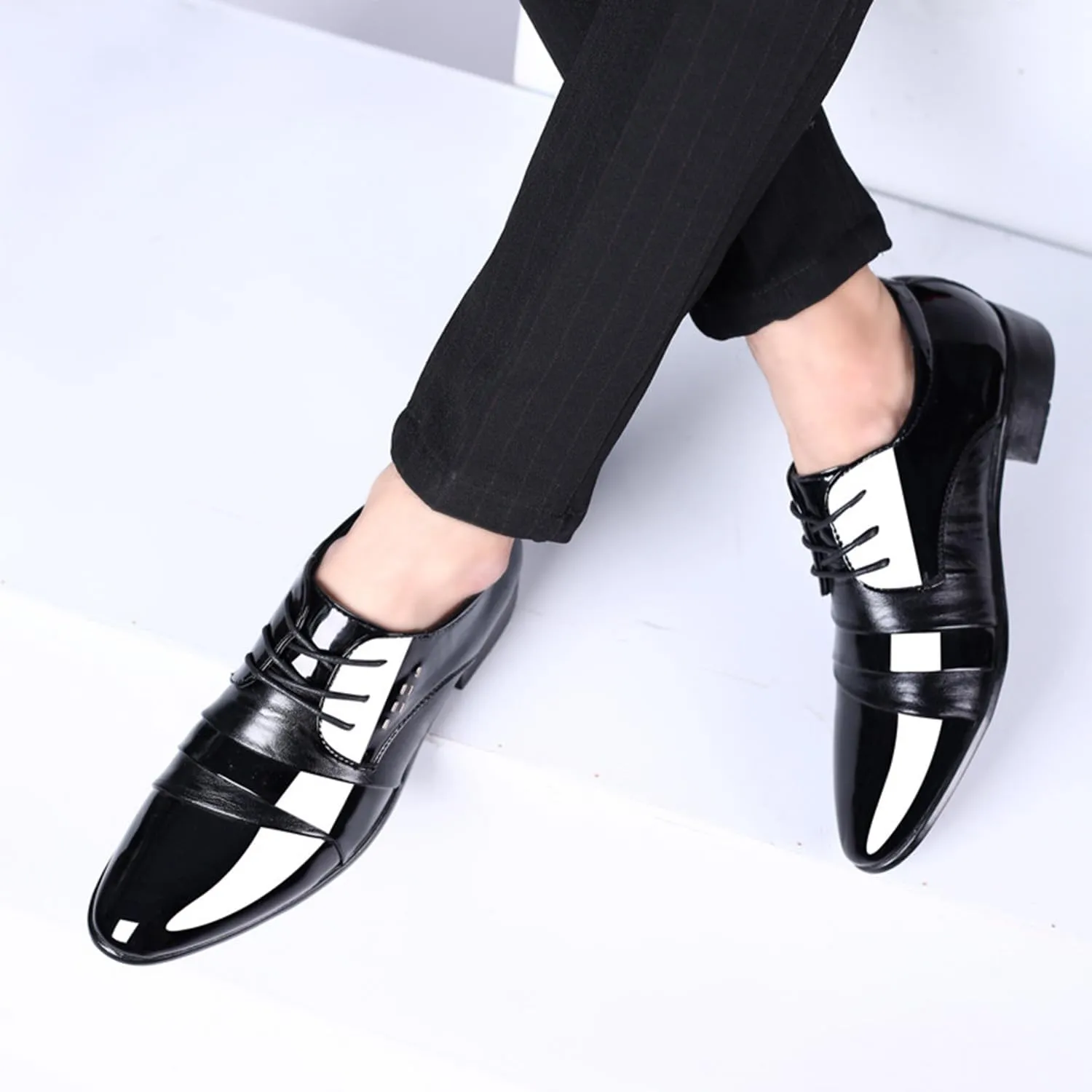 Men's Classic Business Dress Shoes Patent Leather Derbys Lace Up Oxford Shoes for Wedding Party Office Work