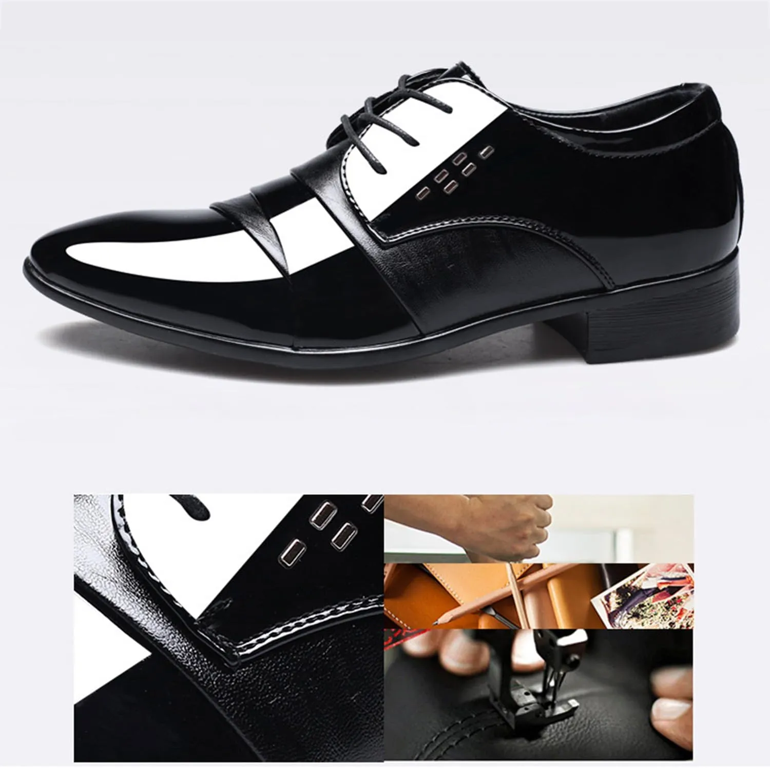 Men's Classic Business Dress Shoes Patent Leather Derbys Lace Up Oxford Shoes for Wedding Party Office Work