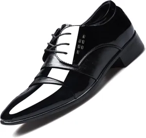 Men's Classic Business Dress Shoes Patent Leather Derbys Lace Up Oxford Shoes for Wedding Party Office Work