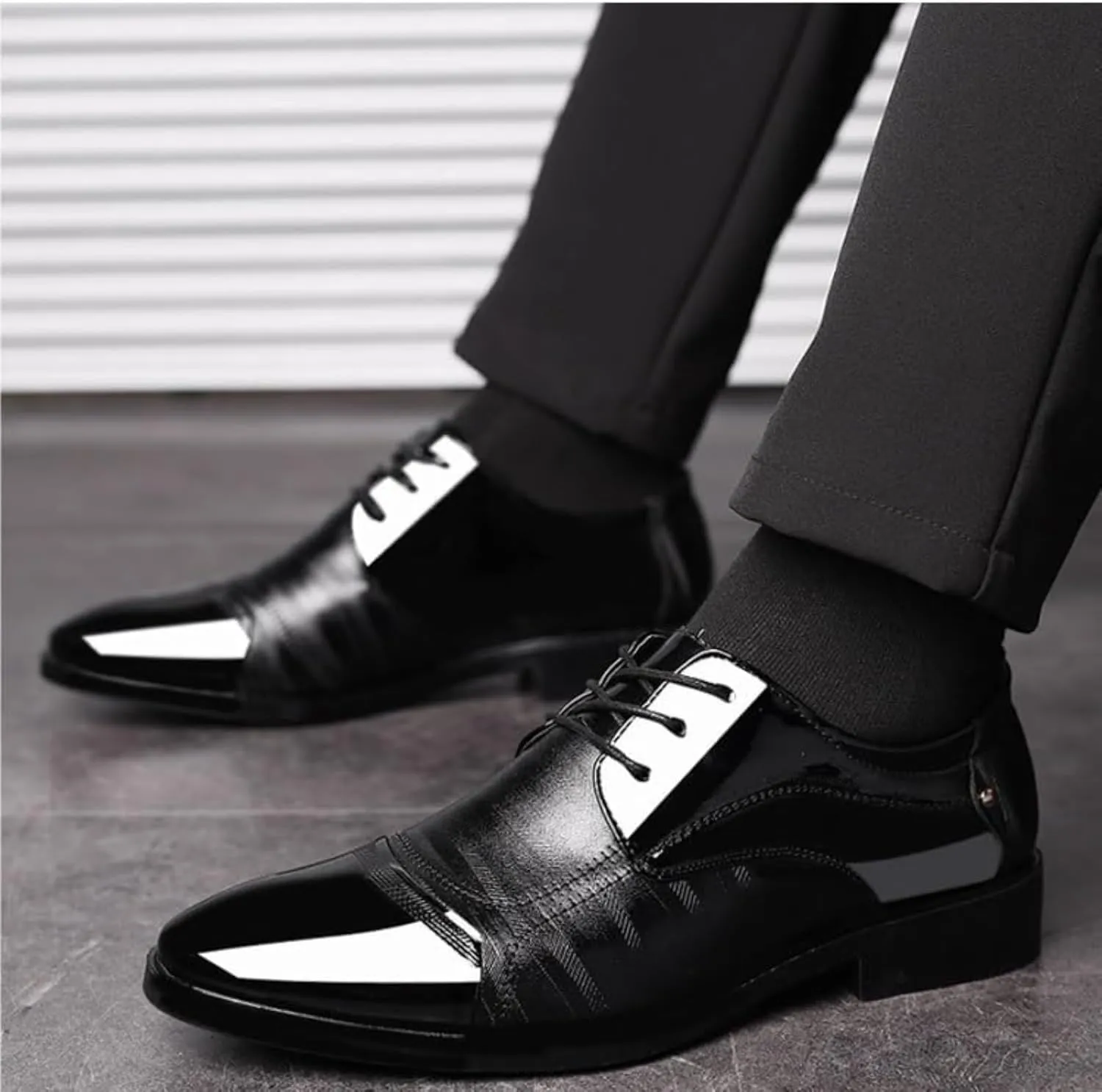 Men's Dress Shoes Faux Patent Leather Oxford Dress Shoes Office Shoes Men Elegant Loafers for Dating Prom Business Work