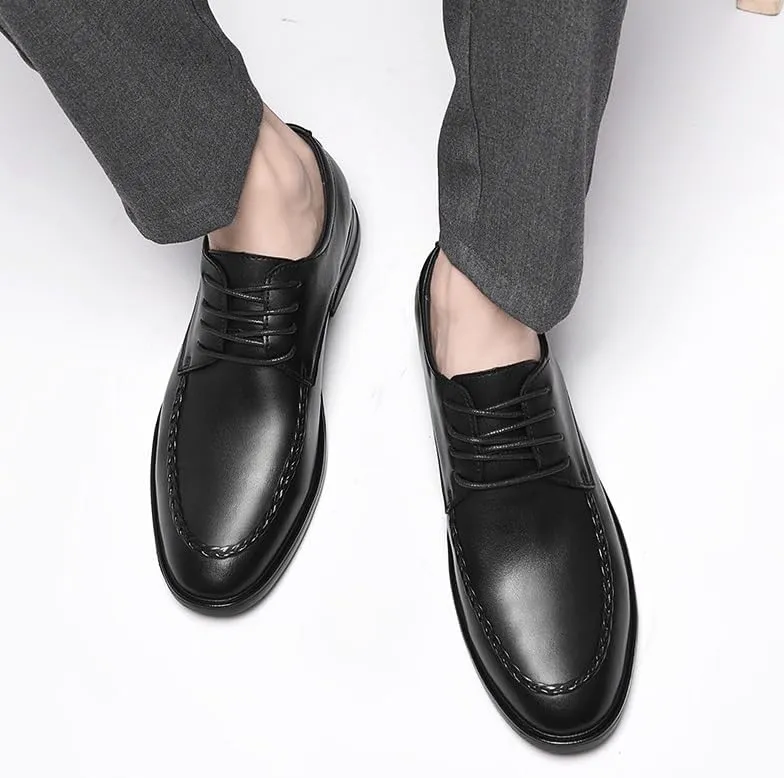 Mens Dress Shoes Lace Up Genuine Leather Business Formal Oxfords Shoes Non Slip Sole Comfortable Wedding Tuxedo Shoes(Black,6.5)