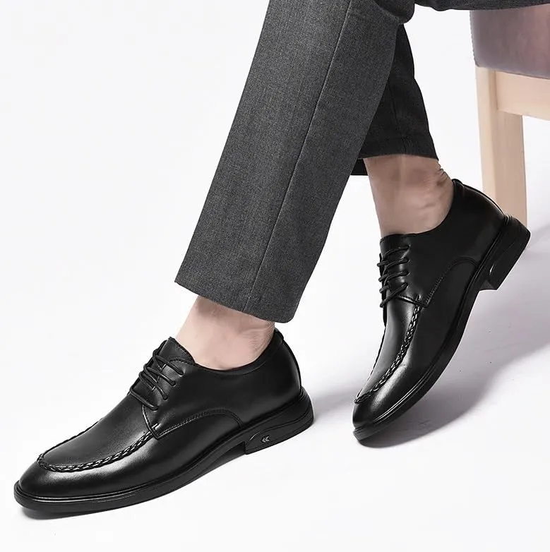Mens Dress Shoes Lace Up Genuine Leather Business Formal Oxfords Shoes Non Slip Sole Comfortable Wedding Tuxedo Shoes(Black,6.5)
