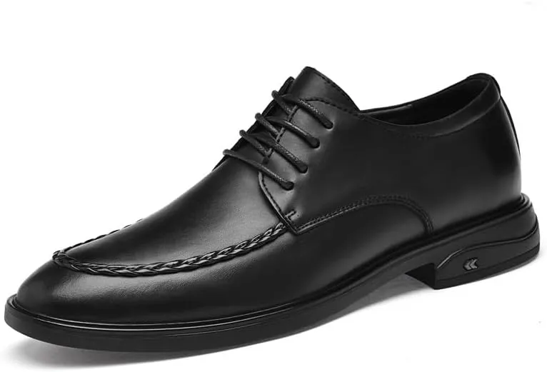 Mens Dress Shoes Lace Up Genuine Leather Business Formal Oxfords Shoes Non Slip Sole Comfortable Wedding Tuxedo Shoes(Black,6.5)