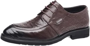 Men's Formal Height Increase PU Leather Shoes Fashionable Hollowout Breathable Dress Shoes Classic Tuxedo Oxfords