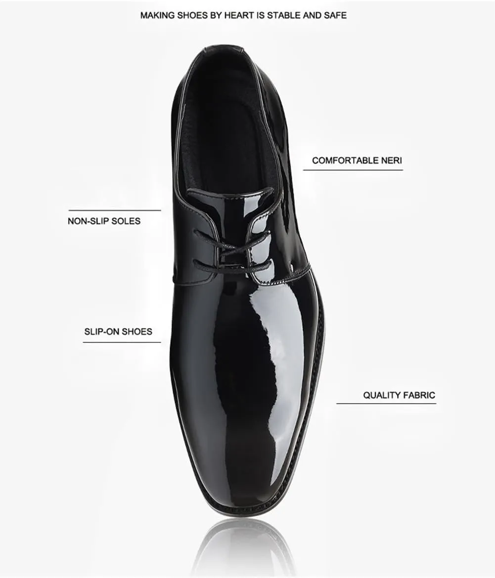 Men's Formal Shoes Lace Up Oxfords Dress Shoes Patent Leather Wingtip Wedding Business Derbys for Men