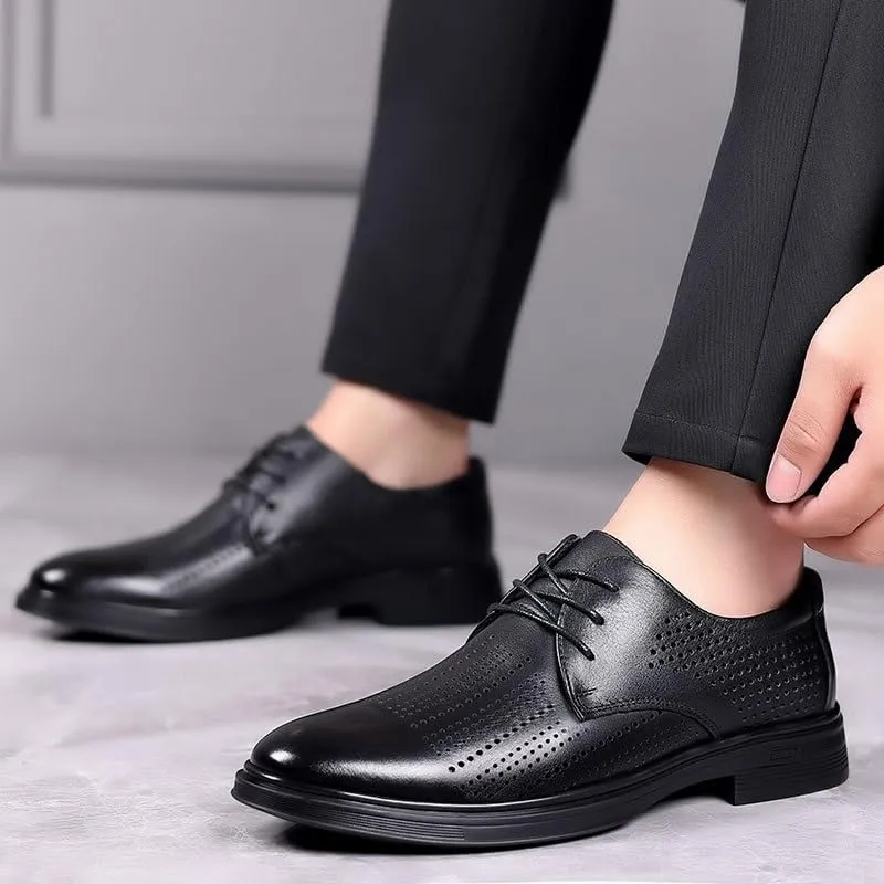 Men's Genuine Leather Oxford Shoes Summer Hollowout Casual Dress Shoes Wedding Faux Patent Derby Shoes for Men