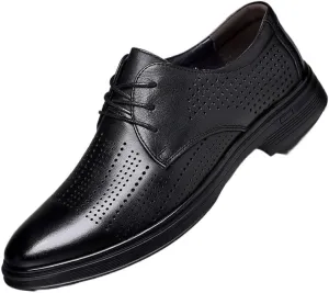 Men's Genuine Leather Oxford Shoes Summer Hollowout Casual Dress Shoes Wedding Faux Patent Derby Shoes for Men