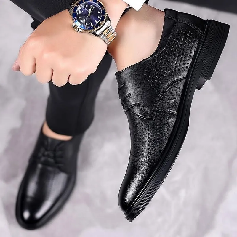 Men's Genuine Leather Oxford Shoes Summer Hollowout Casual Dress Shoes Wedding Faux Patent Derby Shoes for Men